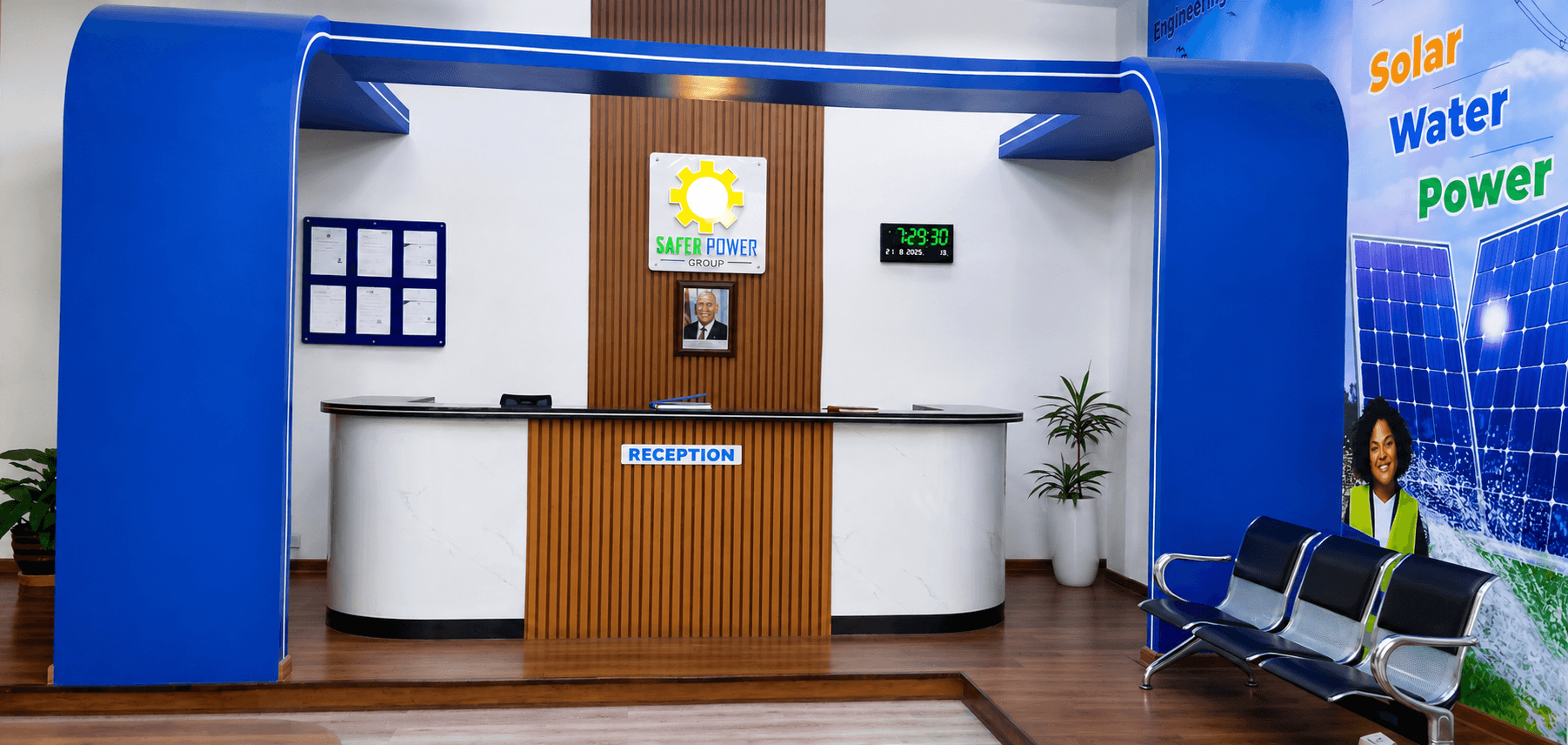 Reception area at Safer Power Group